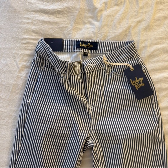 Indigo Rein sin women’s striped navy/white mid rise flare leg jeans | NWT - Picture 6 of 9